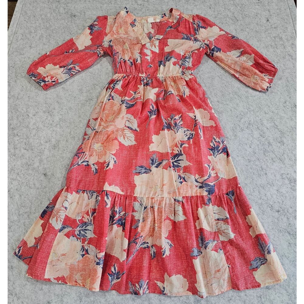 Gap Floral Print Three-Quarter Sleeve Tiered Midi Dress, Fully Lined, Sz XS - Picture 2 of 13